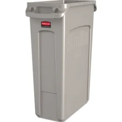 23 Gallon Rectangular Plastic Slim Jim Receptacle with Venting Channels - Beige Trash & Waste Bins