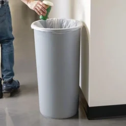 Hot 22 Gallon Round Plastic Untouchable Waste Container - Gray Trash & Waste Bins
