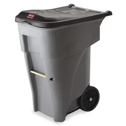 Discount 65 Gallon Square Polyethylene Brute Rollout Heavy-Duty Waste Container - Gray Trash & Waste Bins