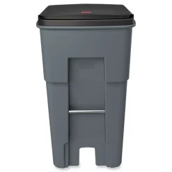 Discount 65 Gallon Square Polyethylene Brute Rollout Heavy-Duty Waste Container - Gray Trash & Waste Bins