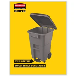 Discount 65 Gallon Square Polyethylene Brute Rollout Heavy-Duty Waste Container - Gray Trash & Waste Bins