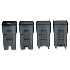 Discount 65 Gallon Square Polyethylene Brute Rollout Heavy-Duty Waste Container - Gray Trash & Waste Bins