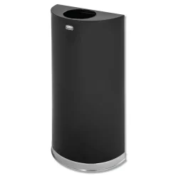 Hot 12 gal. European and Metallic Series Open Top Half-Round Steel Receptacle - Black/Chrome Trash & Waste Bins