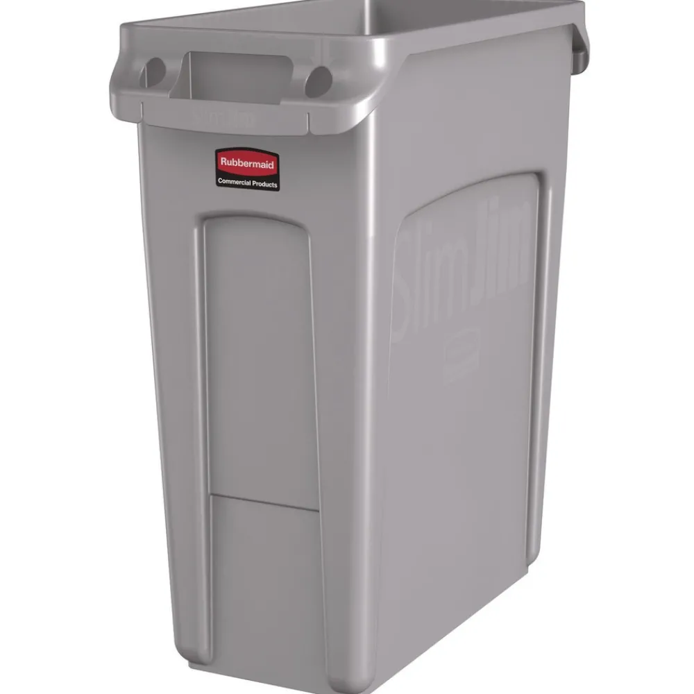 Outlet 15.875 Gallon Rectangular Plastic Slim Jim Waste Container with handles - Light Gray Trash & Waste Bins