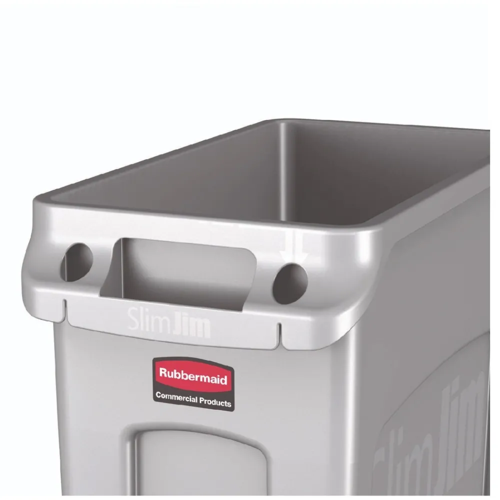 Outlet 15.875 Gallon Rectangular Plastic Slim Jim Waste Container with handles - Light Gray Trash & Waste Bins
