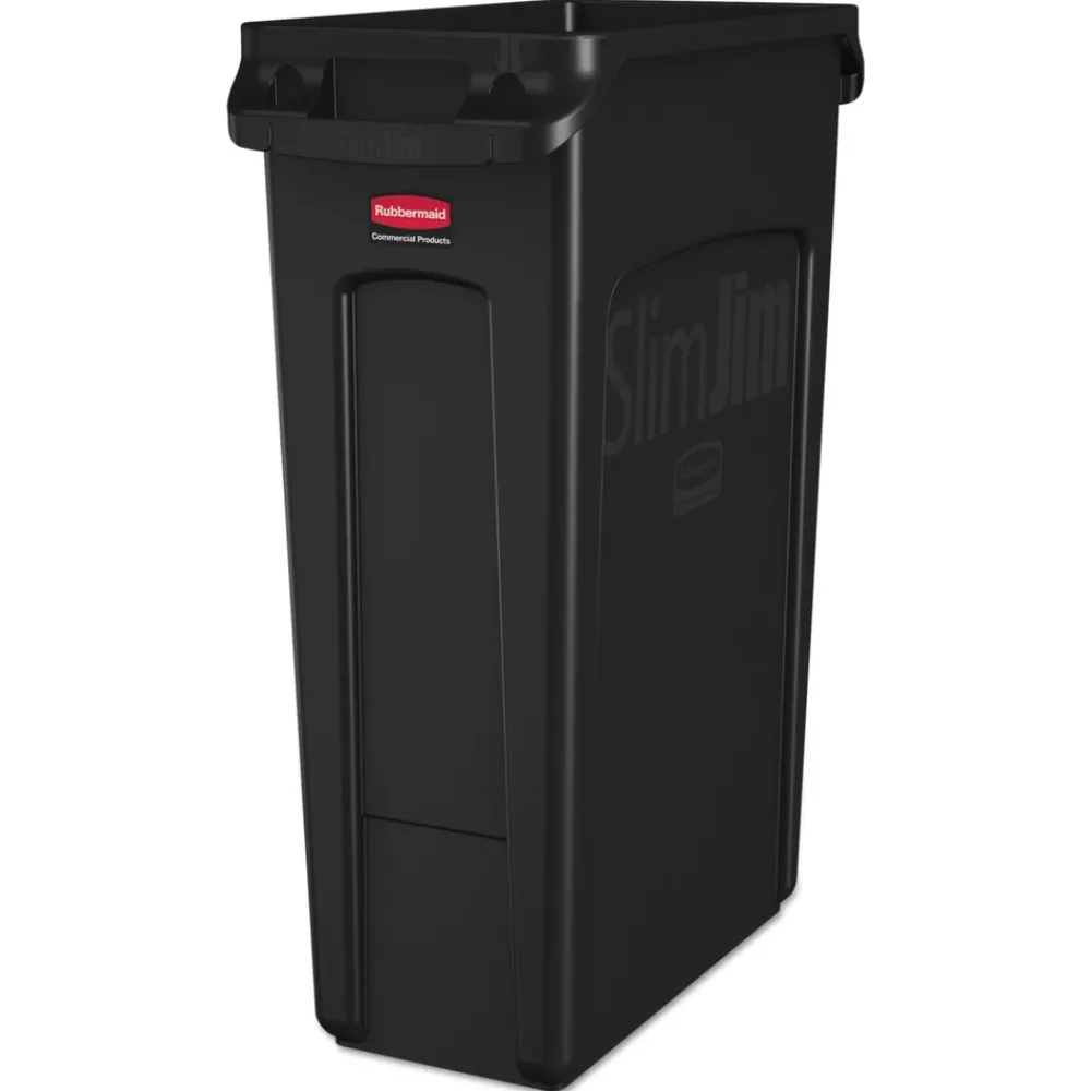 Best 23 Gallon Rectangular Plastic Slim Jim Receptacle W/venting Channels - Black Trash & Waste Bins