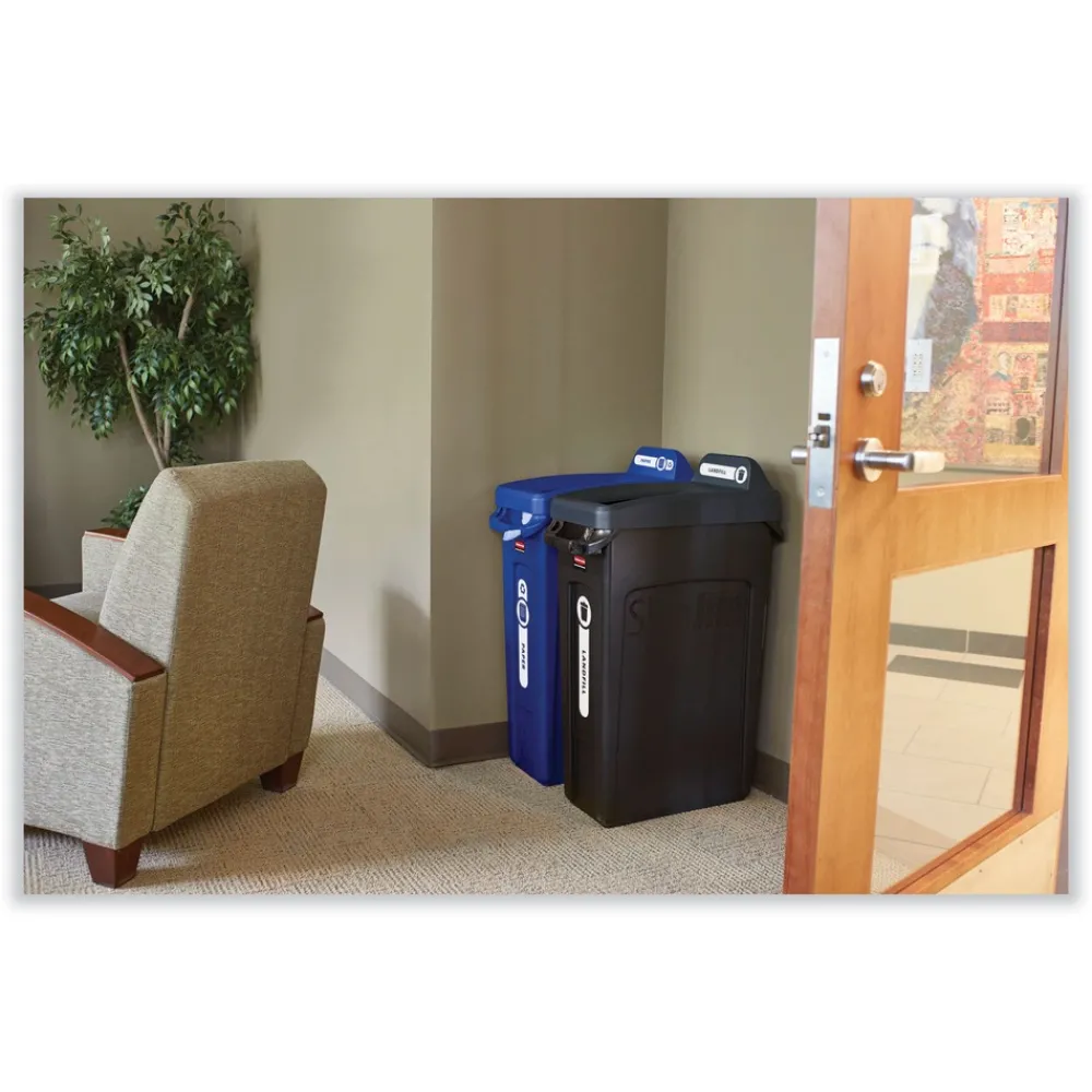 Best 23 Gallon Rectangular Plastic Slim Jim Receptacle W/venting Channels - Black Trash & Waste Bins