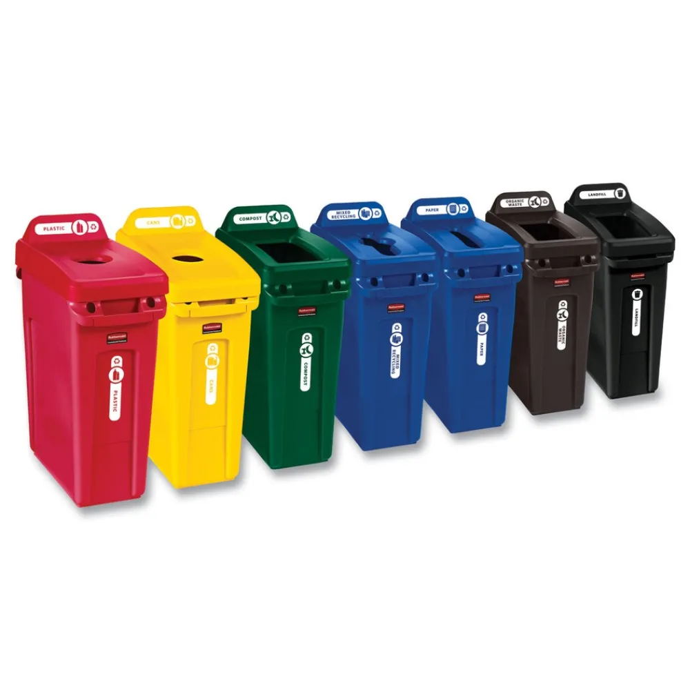 Best 23 Gallon Rectangular Plastic Slim Jim Receptacle W/venting Channels - Black Trash & Waste Bins