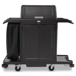 Sale 24.4 in. x 62.4 in. x 56.9 in. 4-Shelf Housekeeping Cart with Hood and Doors - Black Cleaning & Janitorial Supplies