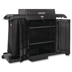 Sale 24.4 in. x 62.4 in. x 56.9 in. 4-Shelf Housekeeping Cart with Hood and Doors - Black Cleaning & Janitorial Supplies