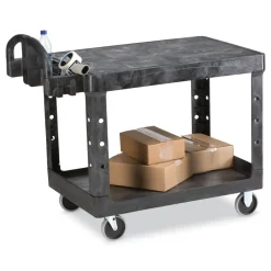 Sale 25.25 in. x 44 in. x 38.13 in. 500 lbs. Capacity 2 Flat Shelves Plastic Utility Cart - Black Utility Carts