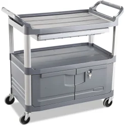 Clearance 40.63 in. x 20 in. x 37.81 in. 300 lbs. Capacity 3 Shelves Plastic Xtra Instrument Cart with Locking Storage Area - Gray Utility Carts
