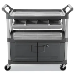 Clearance 40.63 in. x 20 in. x 37.81 in. 300 lbs. Capacity 3 Shelves Plastic Xtra Instrument Cart with Locking Storage Area - Gray Utility Carts