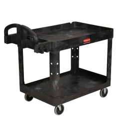 Discount 25.9 in. x 45.2 in. x 32.2 in. 500 lbs. Capacity 2 Lipped Shelves Heavy-Duty Plastic Utility Cart - Black Utility Carts
