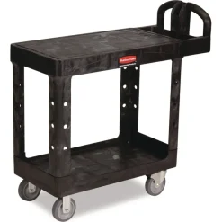 Online 19.19 in. x 37.88 in. x 33.33 in. 500 lb. Capacity Plastic Flat Shelf Utility Cart - Black Cleaning & Janitorial Supplies