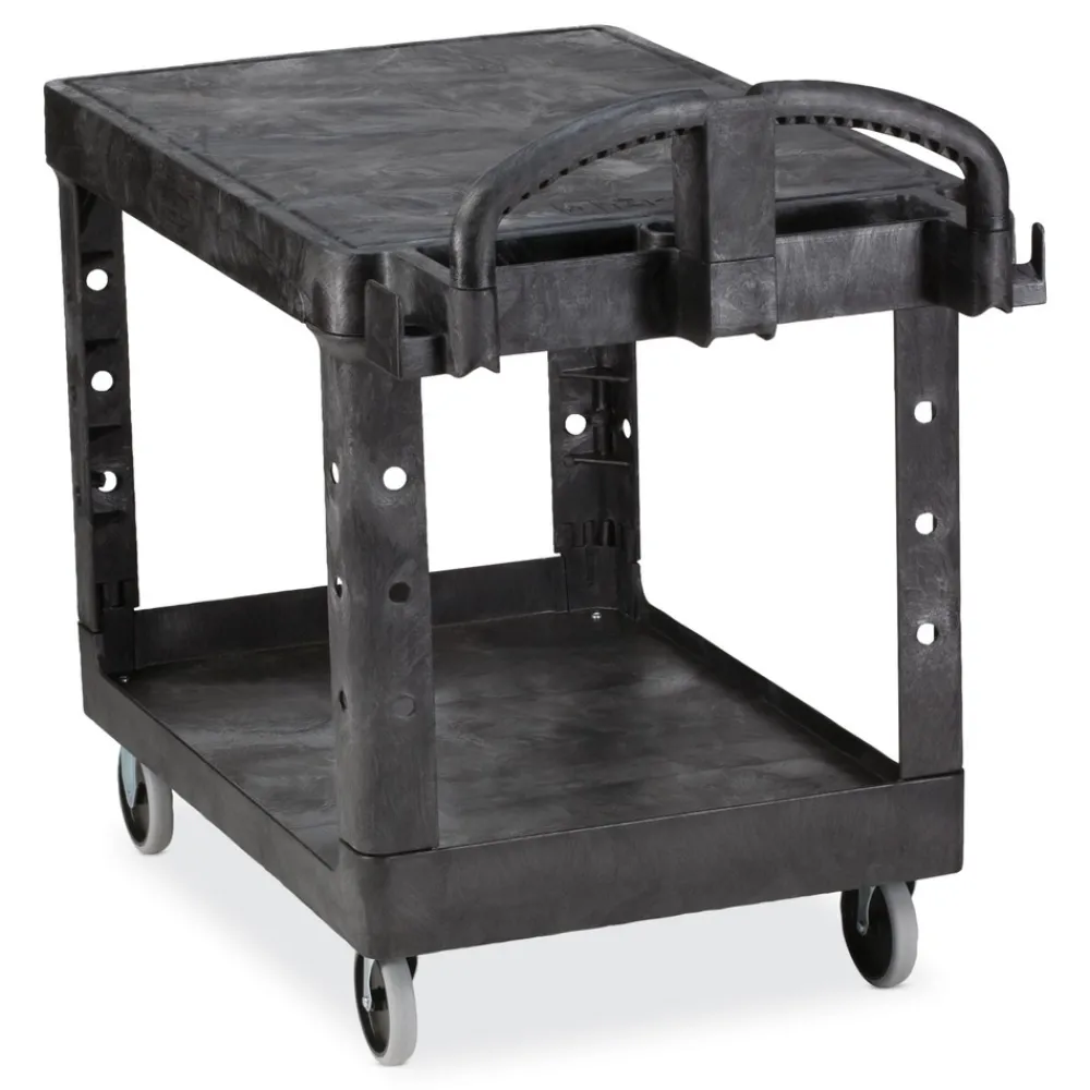Online 19.19 in. x 37.88 in. x 33.33 in. 500 lb. Capacity Plastic Flat Shelf Utility Cart - Black Cleaning & Janitorial Supplies