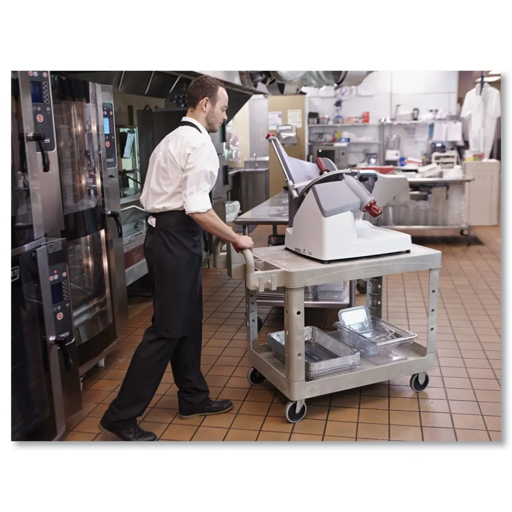 Online 19.19 in. x 37.88 in. x 33.33 in. 500 lb. Capacity Plastic Flat Shelf Utility Cart - Black Cleaning & Janitorial Supplies