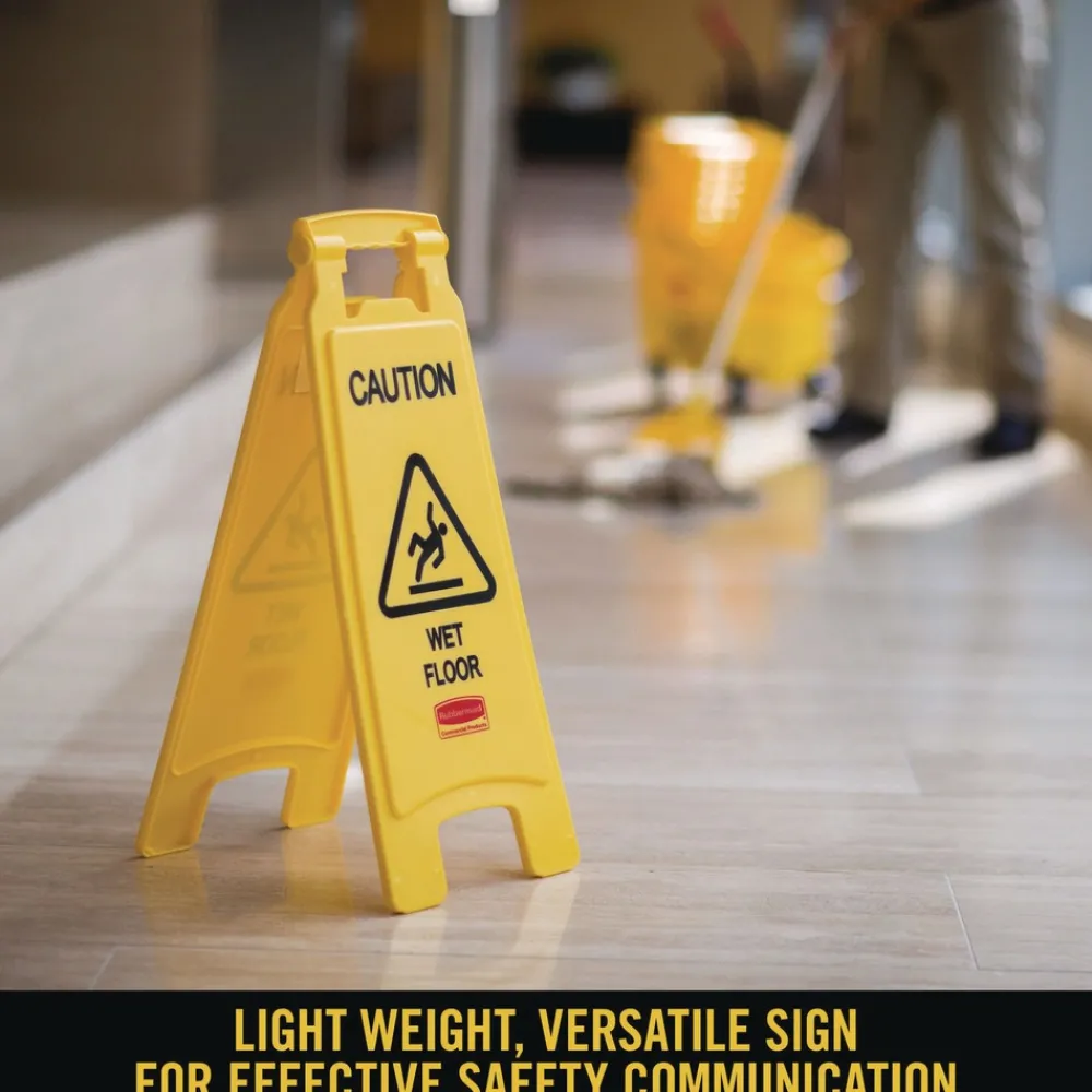 Best 11 in. x 12 in. x 25 in. Caution Wet Floor Sign - Bright Yellow (6/Carton) Floor Signs