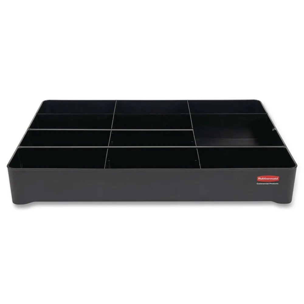 18.75 in. x 3.62 in. 11-Section Amenity Organizer for all Full-Size and Compact Housekeeping Carts - Black Cleaning & Janitorial Supplies