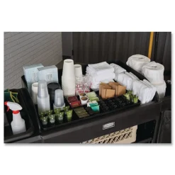 18.75 in. x 3.62 in. 11-Section Amenity Organizer for all Full-Size and Compact Housekeeping Carts - Black Cleaning & Janitorial Supplies