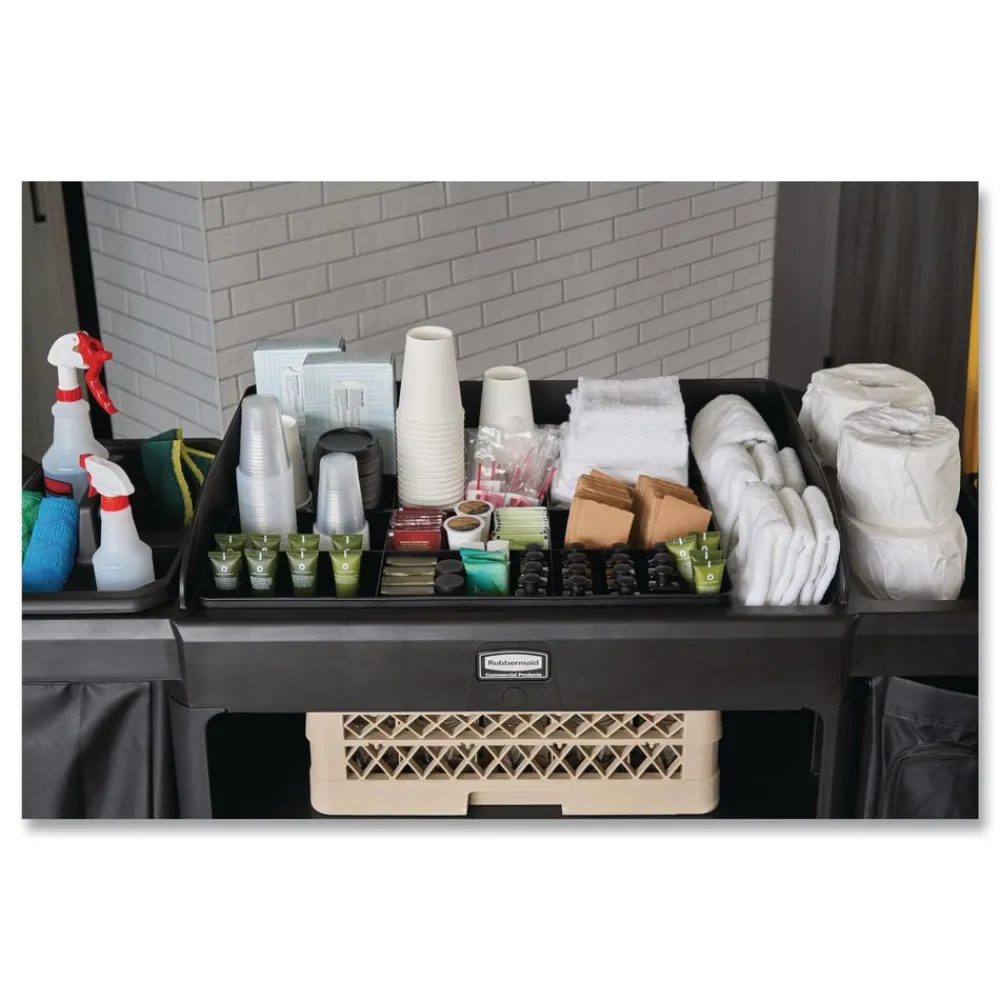 18.75 in. x 3.62 in. 11-Section Amenity Organizer for all Full-Size and Compact Housekeeping Carts - Black Cleaning & Janitorial Supplies