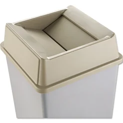 Clearance 20.13 in. Plastic Untouchable Square Swing Top Lid - Beige Trash & Waste Bins