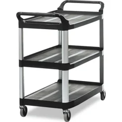 Discount 40.63 in. x 20 in. x 37.81 in. 300 lbs. Capacity 3 Shelves Plastic Xtra Utility Cart with Open Sides - Black Utility Carts