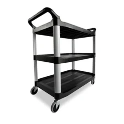 Discount 40.63 in. x 20 in. x 37.81 in. 300 lbs. Capacity 3 Shelves Plastic Xtra Utility Cart with Open Sides - Black Utility Carts