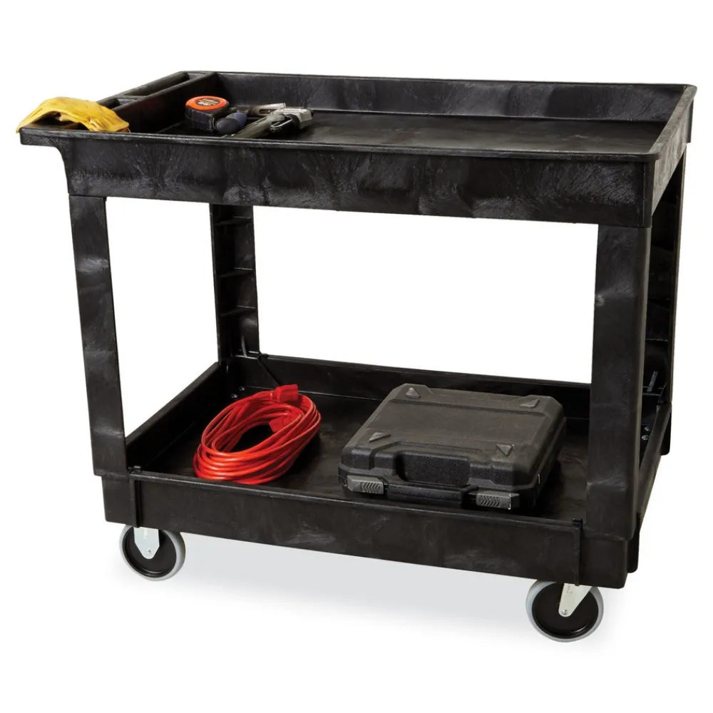 Outlet 2 Shelves Plastic 500 lbs. Capacity 24 in. x 40 in. x 31.25 in. Service/Utility Carts - Black Utility Carts