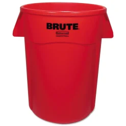 Clearance BRUTE 44 Gallon Vented Plastic Round Container - Red Trash & Waste Bins