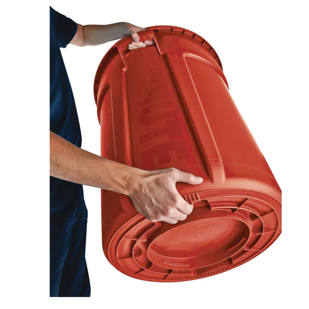 Clearance BRUTE 44 Gallon Vented Plastic Round Container - Red Trash & Waste Bins