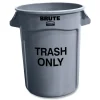 Clearance Brute 32 gal (Trash Only) Imprint Plastic Vented Container - Round Gray Trash & Waste Bins