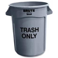 Clearance Brute 32 gal (Trash Only) Imprint Plastic Vented Container - Round Gray Trash & Waste Bins