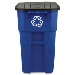 Outlet Brute 50-Gallon Square Recycling Rollout Container - Blue Trash & Waste Bins