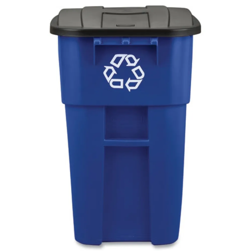 Outlet Brute 50-Gallon Square Recycling Rollout Container - Blue Trash & Waste Bins