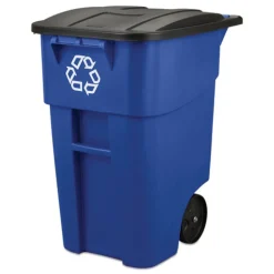 Outlet Brute 50-Gallon Square Recycling Rollout Container - Blue Trash & Waste Bins