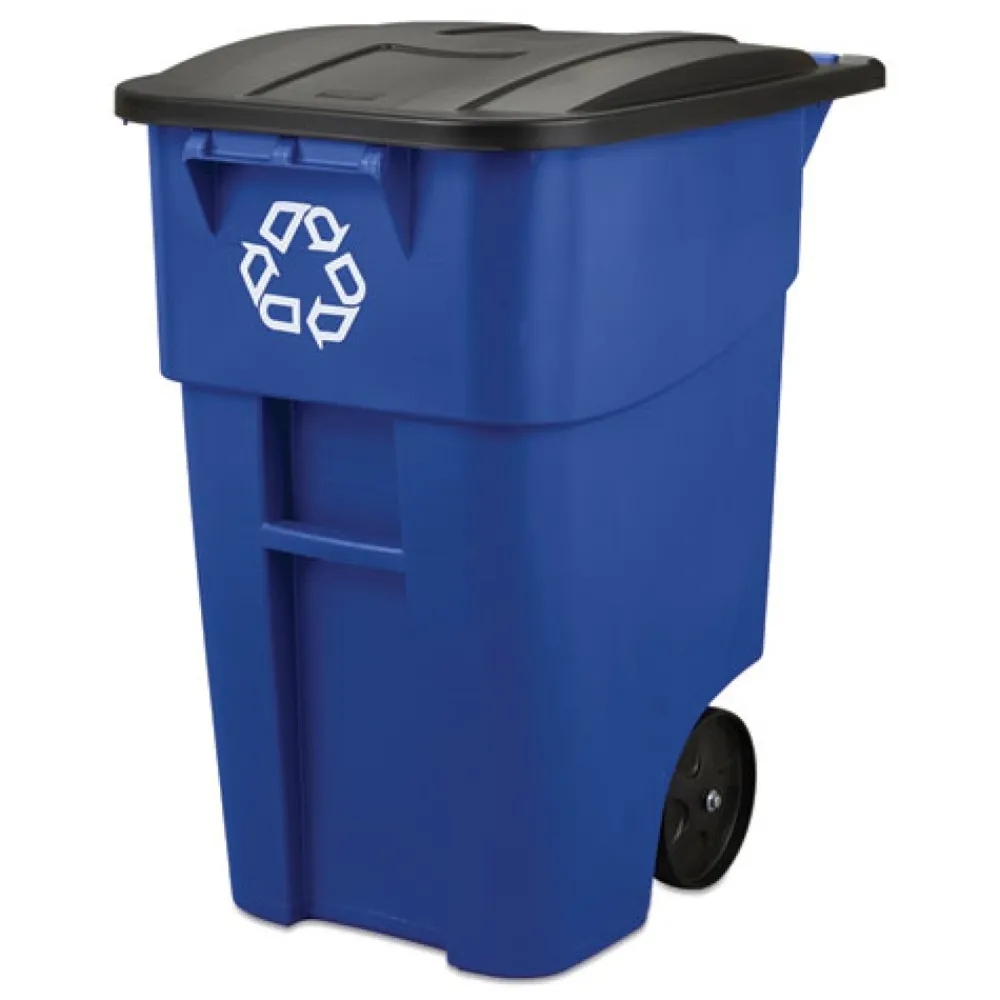 Outlet Brute 50-Gallon Square Recycling Rollout Container - Blue Trash & Waste Bins