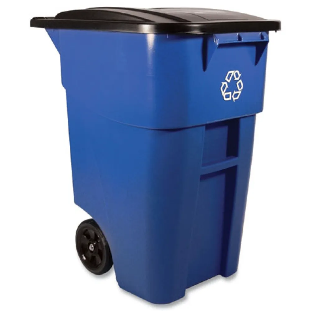 Outlet Brute 50-Gallon Square Recycling Rollout Container - Blue Trash & Waste Bins