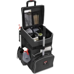 Outlet Executive 14.25 in. x 16.5 in. x 25 in. 16-Compartment Quick Cart - Dark Gray Cleaning & Janitorial Supplies