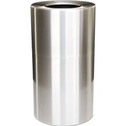 35-Gallon Open Top Round Indoor Receptacle with Liner - Satin Aluminum Trash & Waste Bins