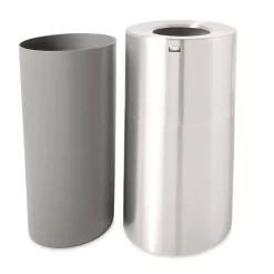 35-Gallon Open Top Round Indoor Receptacle with Liner - Satin Aluminum Trash & Waste Bins