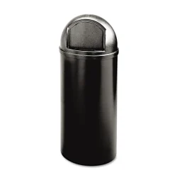 Online Marshal 25-Gallon Plastic Round Classic Container - Black Trash & Waste Bins