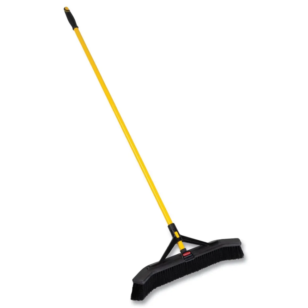 Discount Maximizer 24 in. Polypropylene Bristles Push-to-Center Broom - Yellow/Black Cleaning & Janitorial Supplies