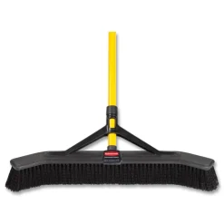 Discount Maximizer 24 in. Polypropylene Bristles Push-to-Center Broom - Yellow/Black Cleaning & Janitorial Supplies