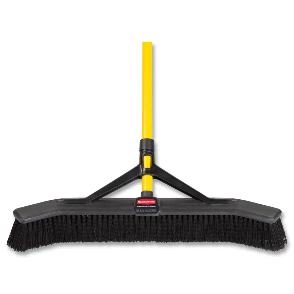 Discount Maximizer 24 in. Polypropylene Bristles Push-to-Center Broom - Yellow/Black Cleaning & Janitorial Supplies