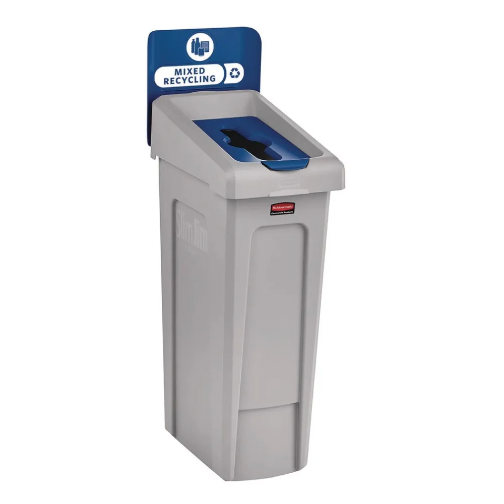 New Slim Jim Recycling Station Kit 1-Stream Mixed Recycling 23 gal Plastic Gray/Blue Trash & Waste Bins