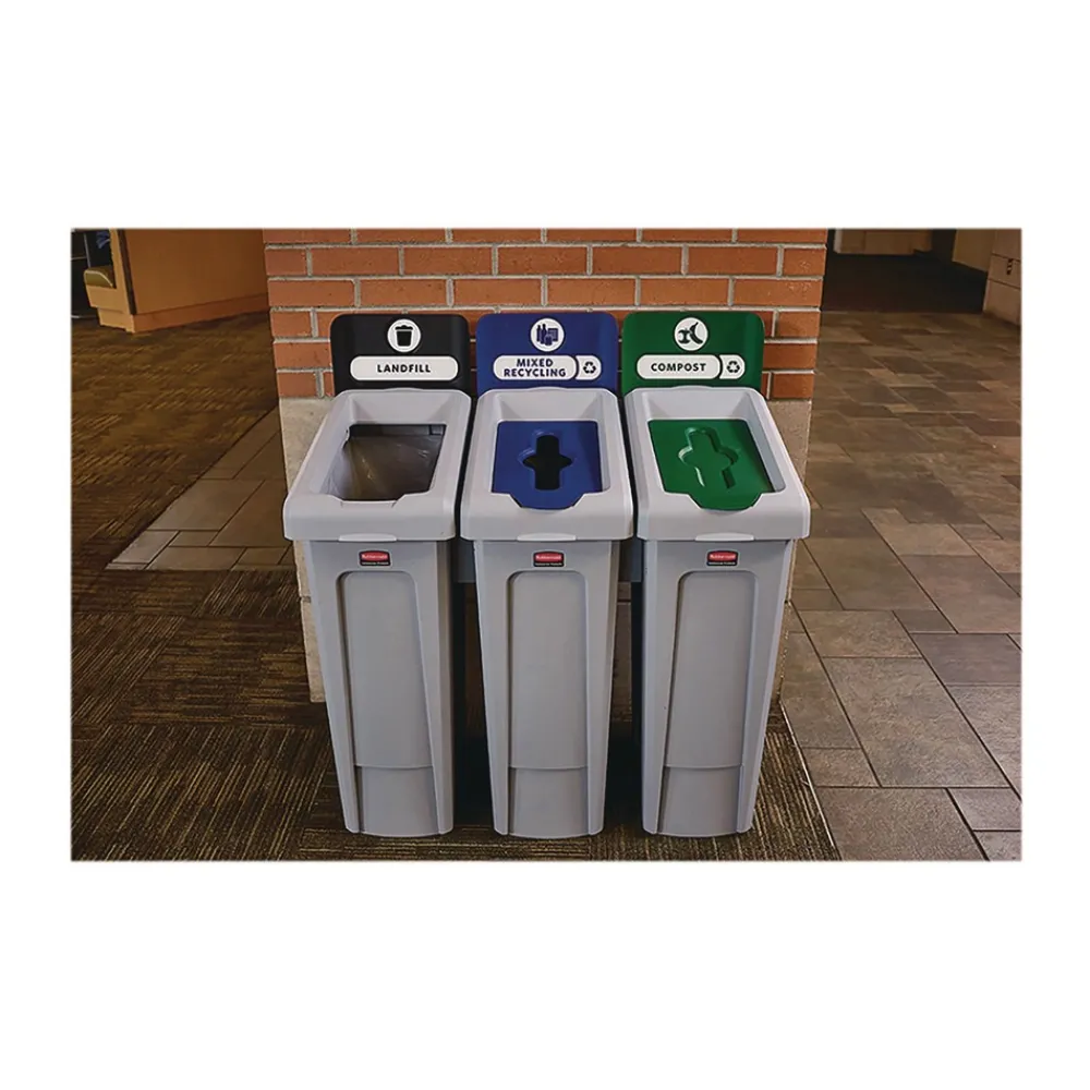 New Slim Jim Recycling Station Kit 1-Stream Mixed Recycling 23 gal Plastic Gray/Blue Trash & Waste Bins