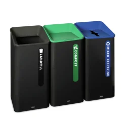 New Sustain 23 gal Metal/Plastic Decorative Refuse with Recycling Lid - Black/Green Trash & Waste Bins