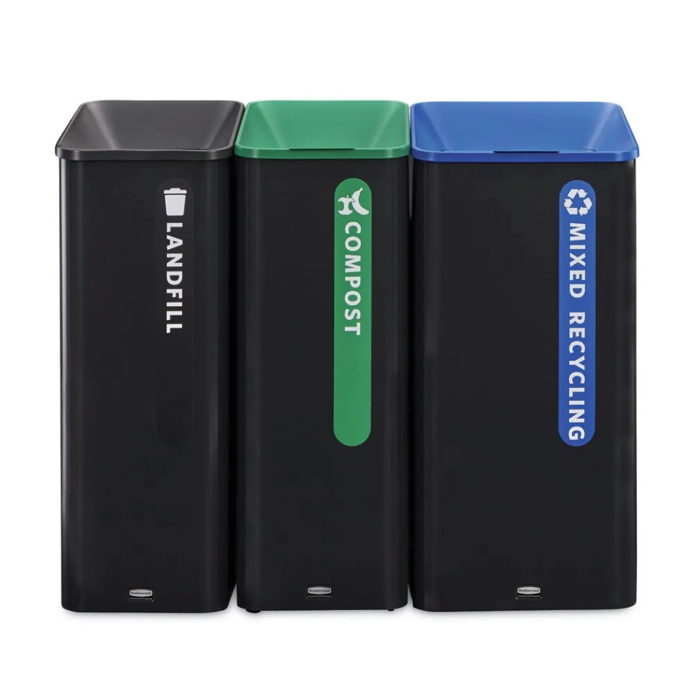 Best Sustain 15 gal Metal/Plastic Decorative Refuse with Recycling Lid - Black Trash & Waste Bins