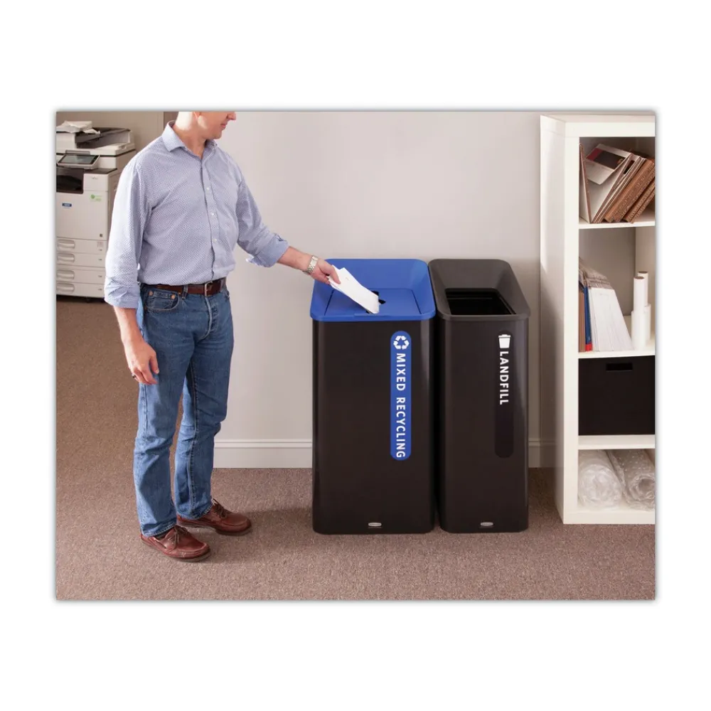 Best Sustain 15 gal Metal/Plastic Decorative Refuse with Recycling Lid - Black Trash & Waste Bins